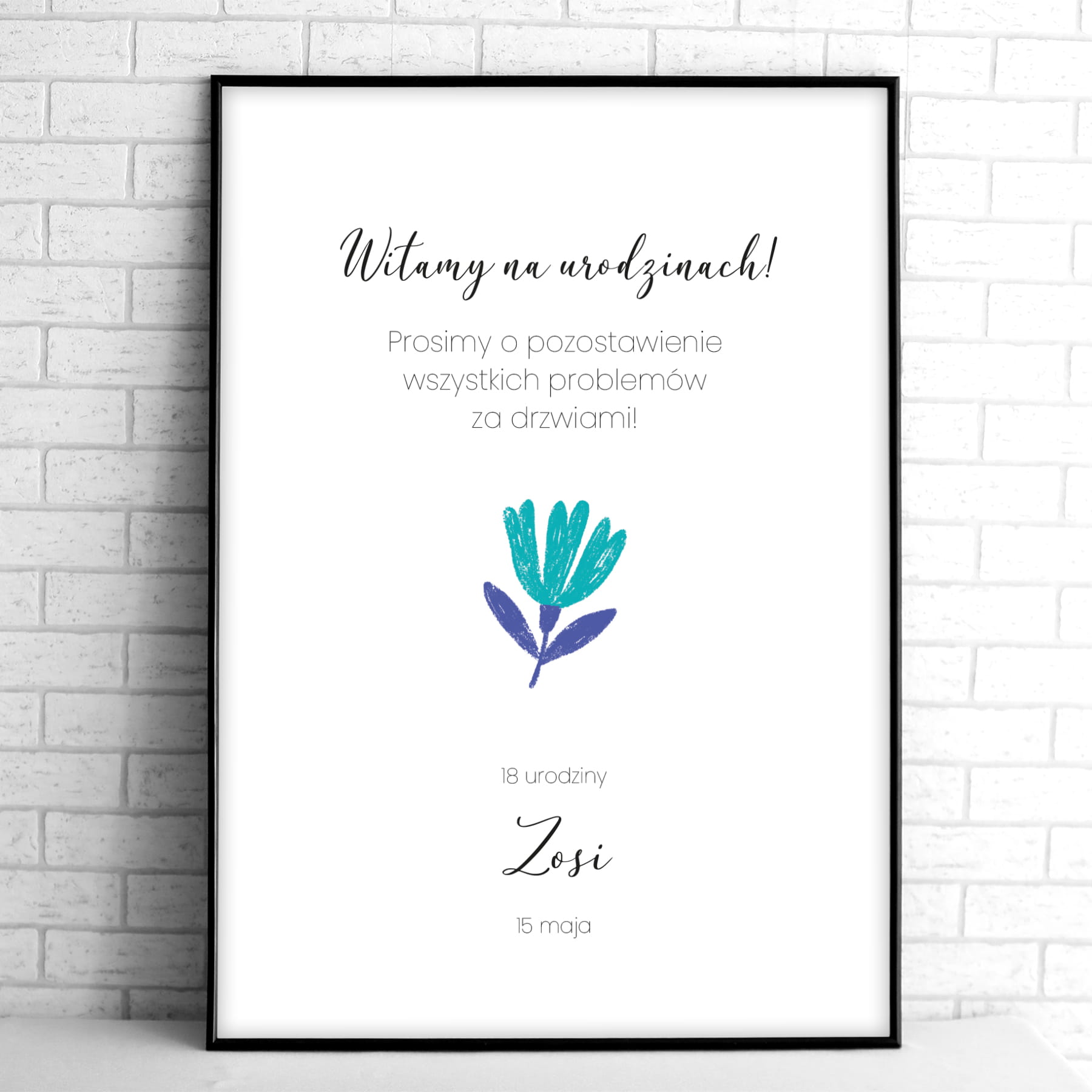 Tablice powitalne na przyjęcie urodzinowe z niebieskim kwiatem