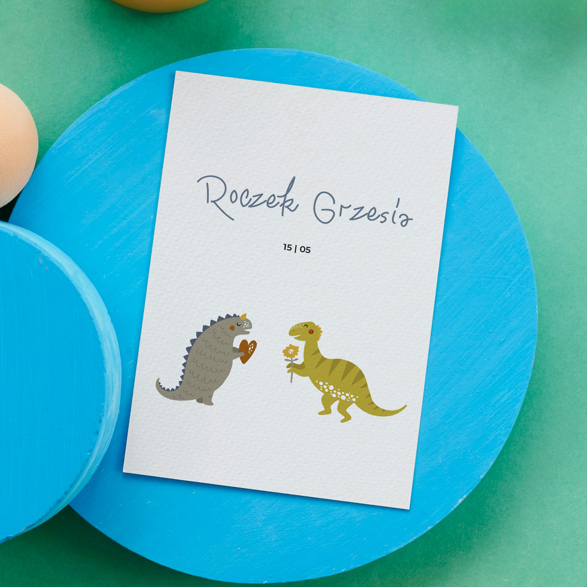 Dziecięce zaproszenia urodzinowe na roczek z dinozaurem