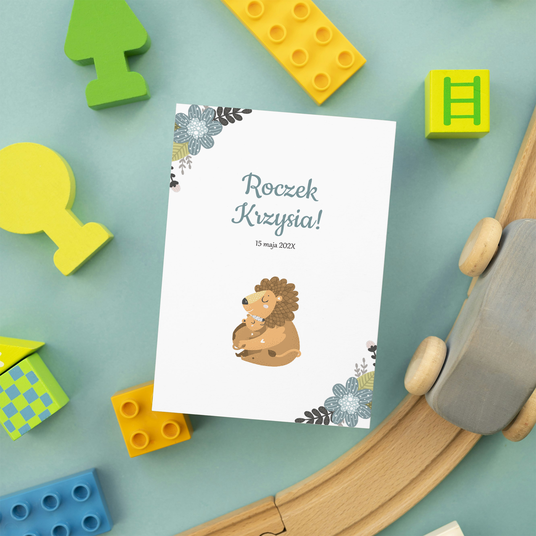 Zaproszenie na roczek dla chłopczyka z lwem