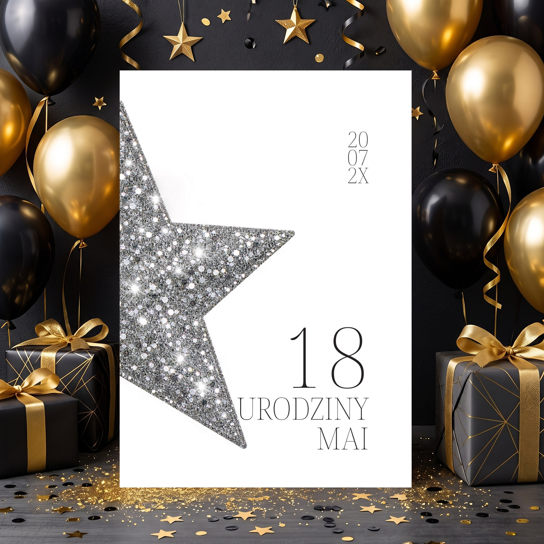 Zaproszenia na 18 urodziny - srebrna gwiazda - składane 10x15 cm