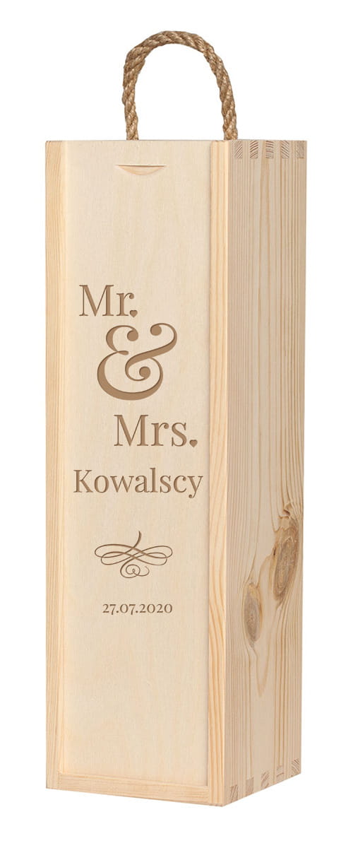 Grawerowana, skrzynka na wino ślubne