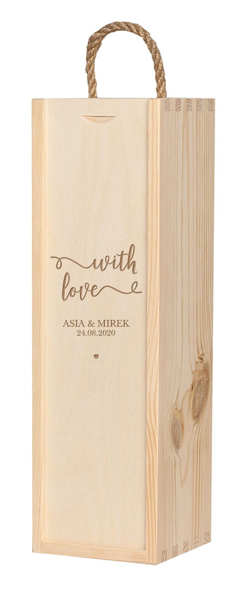 Grawerowana, skrzynka na wino ślubne